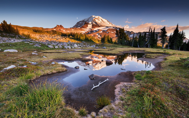 Reflection, Mountain, Lake, Alpenglow, Landscape, 4K, Earth, Pond, Sunset
