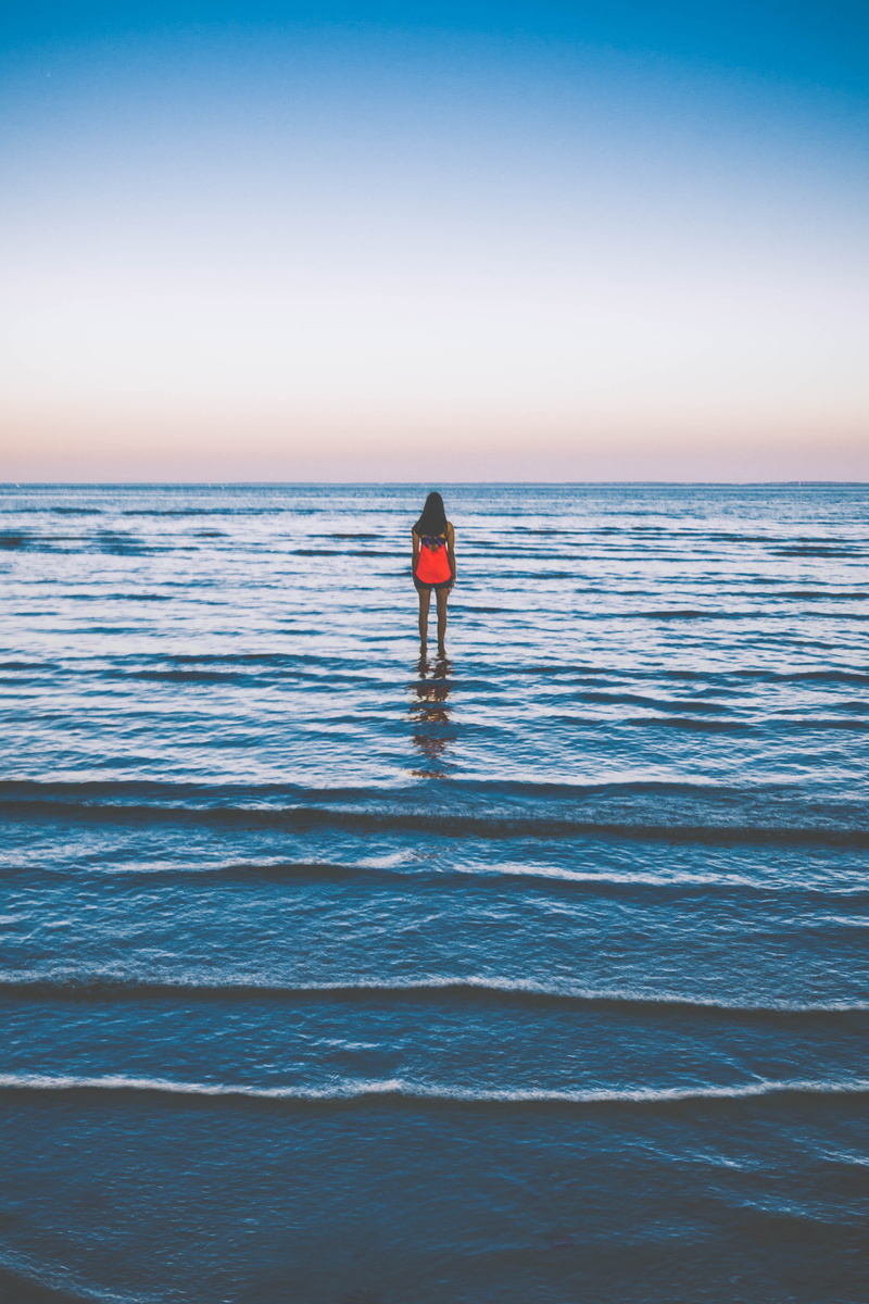 scenics - nature, thesound, lifestyles, leisure activity, 5K, meditation, dusk, standing, beautiful, horizon, sundown, peaceful, trip, outdoors, one person