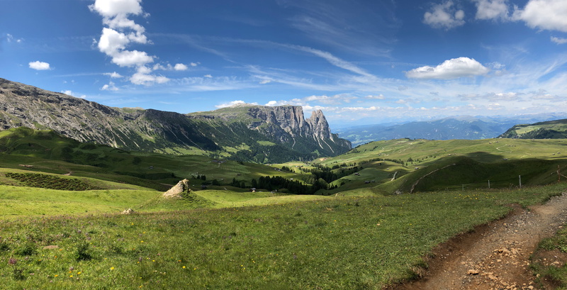 plant, tranquility, landscape, mountain, sky, land, rural scene, field, cloud - sky, environment, scenics - nature, trekking, green color, dolomites, alpe di siusi
