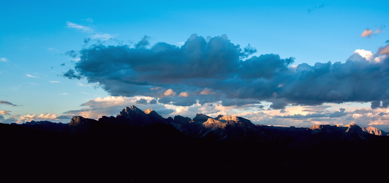 tranquil scene, silhouette, no people, beauty in nature, dramatic landscape, sunset, dolomites, landscape, blue, nature, land, fog, compaccio, sky, tree