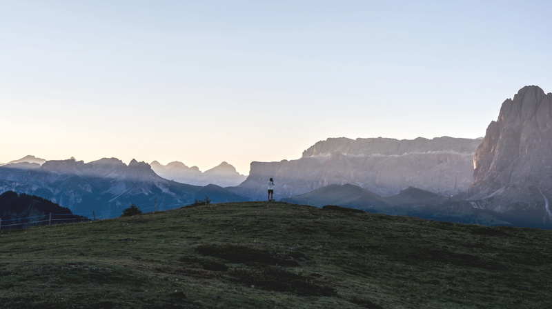 mountain, sky, outdoors, environment, mountains, real people, italy, hill, copy space, lifestyles, photographer, mountain range, alpe di siusi, 5K, leisure activity