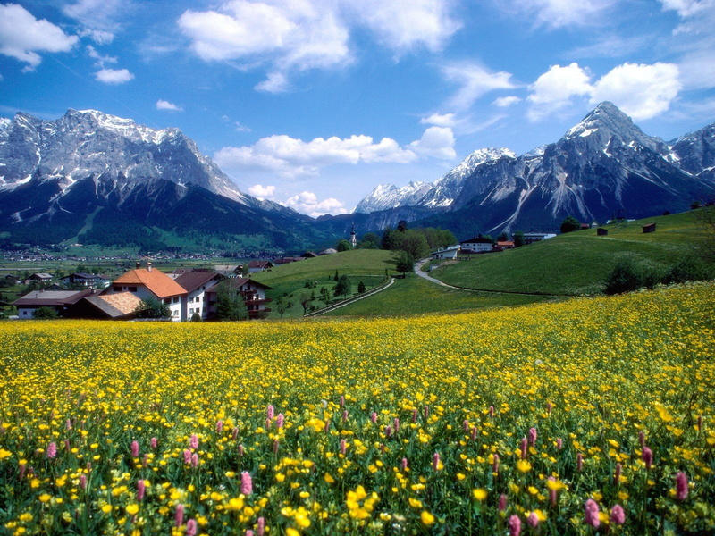 village, Alps, mountains, Germany, landscape, 720P
