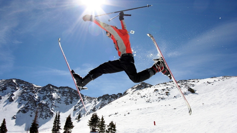 ski-Wear, caucasian Ethnicity, slope, blue, adventure, 1080P, nature, jacket, snowcapped mountain, red, ski, mountain, sports And Fitness, stick, women