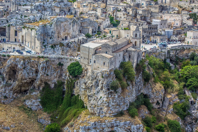 basilicata, built structure, no people, the past, rock formation, matera, rock - object, history, building, day, abbey, high angle view, historic village