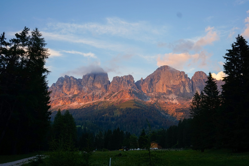 mountain, sunset, environment, scenics - nature, beauty in nature, formation, alps, nature, tree, dolomites, glowing, cloud - sky, no people, remote, tranquil scene