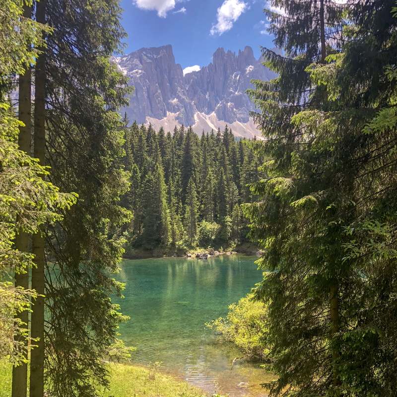 green color, sky, sudtyrol, 2K, italia, dolomites, instagram, outdoors, mountain, lake, green, altoadige, water, trees, sunlight, italy