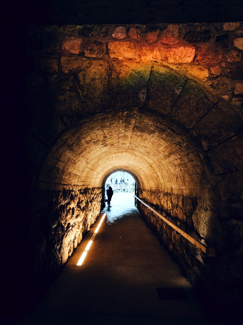 day, tunnel, walking, brick, urban, people, journey, gallery, karersee, arch, diminishing perspective, the past, grass, light at the end of the tunnel