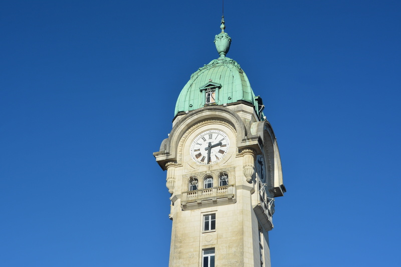 low angle view, architecture, no people, belief, copy space, campanile, clock face, building exterior, 5K, spire, clock, blue, time, roof copper, religion