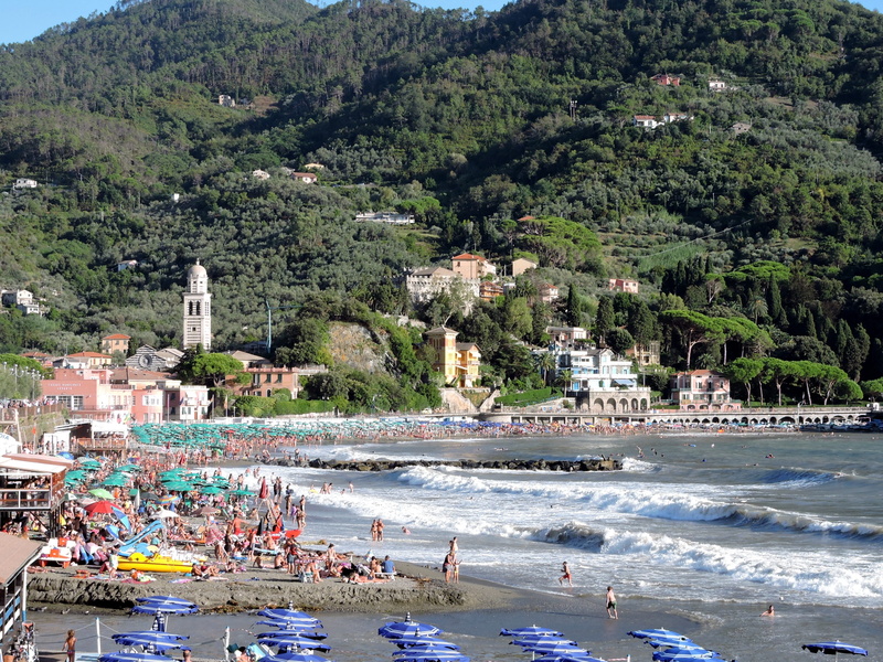 high angle view, liguria, beach, real people, group of people, italy, architecture, nature, outdoors, large group of people, water, building exterior, land