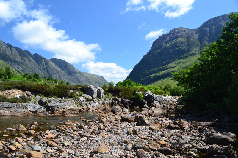 scotland, tranquil scene, tranquility, rock, ben, flowing, day, bed, river, plant, cloud - sky, sky, rock - object, scenics - nature, photography, photo