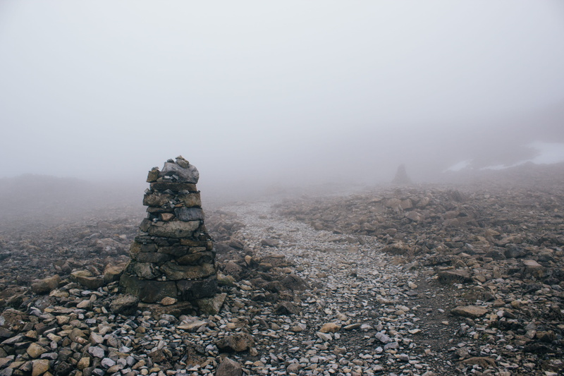 land, rock, fog, outdoors, smog, beauty in nature, nature, rock formation, pillar, tranquility, peak, solid, sky, tranquil scene, ben nevis, united kingdom