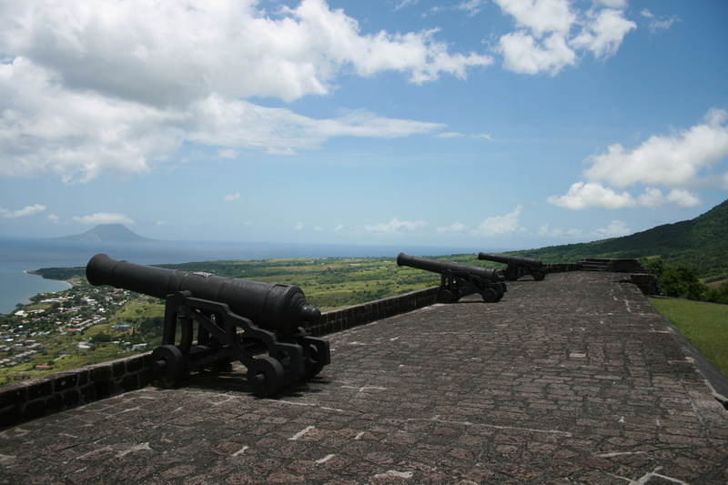 beauty in nature, war, nevis, caribbean, no people, architecture, fighting, old, kitts, history, canons, wall, fort, black, concrete, st, scenics - nature