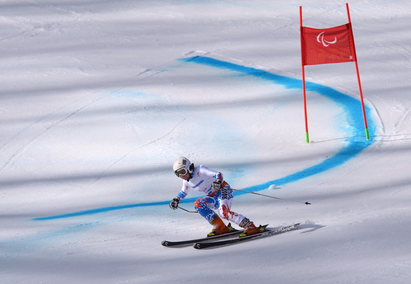 sports equipment, 2K, the descent, flag, skier, nature, day, one person, mountain range, white, winter, Sochi 2014, Paralympics, extreme sports, track
