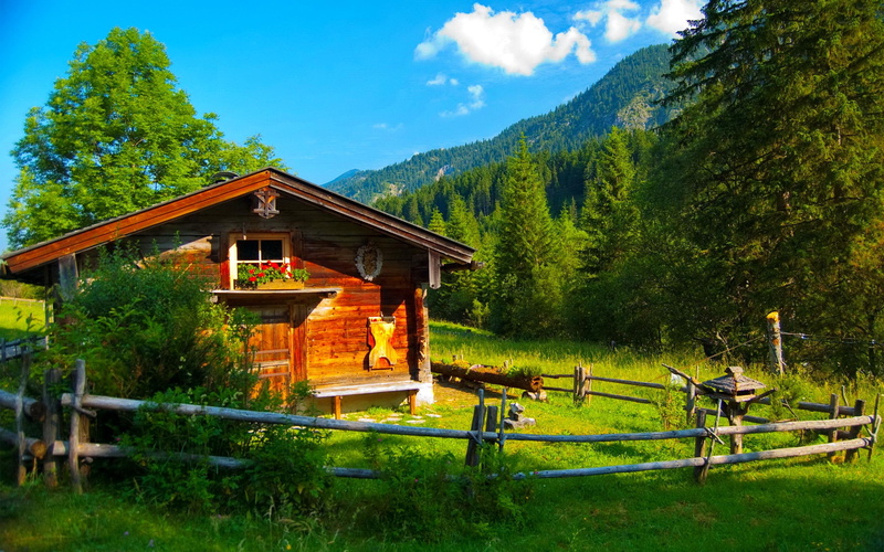 peaceful, german, fence, cabin, alps, meadow, lovely, calm, beautiful, 2K, cottage, grass, summer, villa, tirol, nice