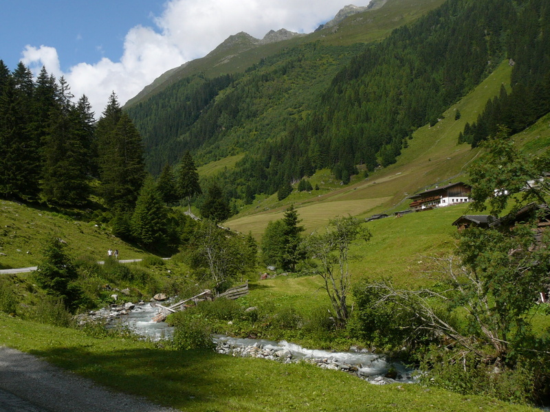 alps, valle, flowing water, tirolo, cloud - sky, bosco, plant, stubai, no people, valley, 2K, meadow, outdoors, tyrolean, landscape, tirol, alpine, idyllic