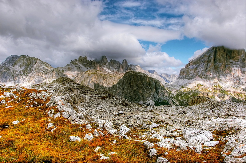 coniferous tree, light, rubble field, tranquil scene, nature, panorama, away, 2K, mountains, alpine panorama, tofana, solid, view, alps, cloud - sky, landscape