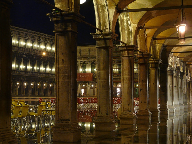 venice, no people, 2K, seat, night, lighting equipment, chair, travel destinations, arch, architectural column, food and drink, place of worship, glass