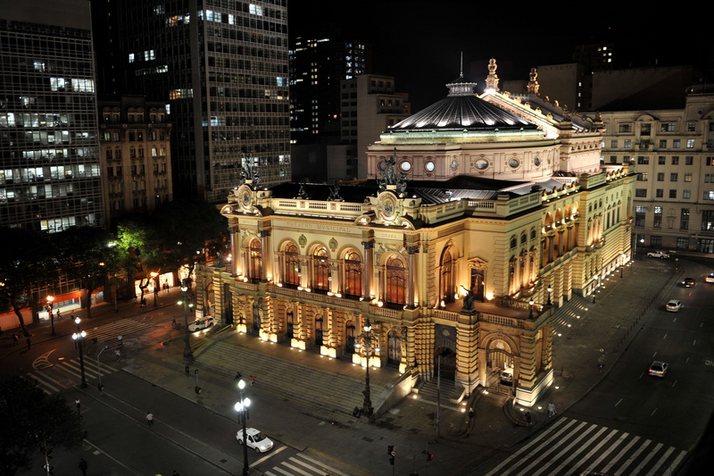 city, brazil, cityscape, night, 4K, view, building, municipal, são paulo, aerial, urban, theater