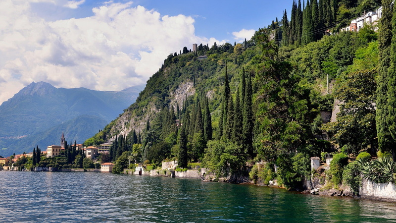 Trees, Houses, Mountains, Lake, Italy, 1080P, Como