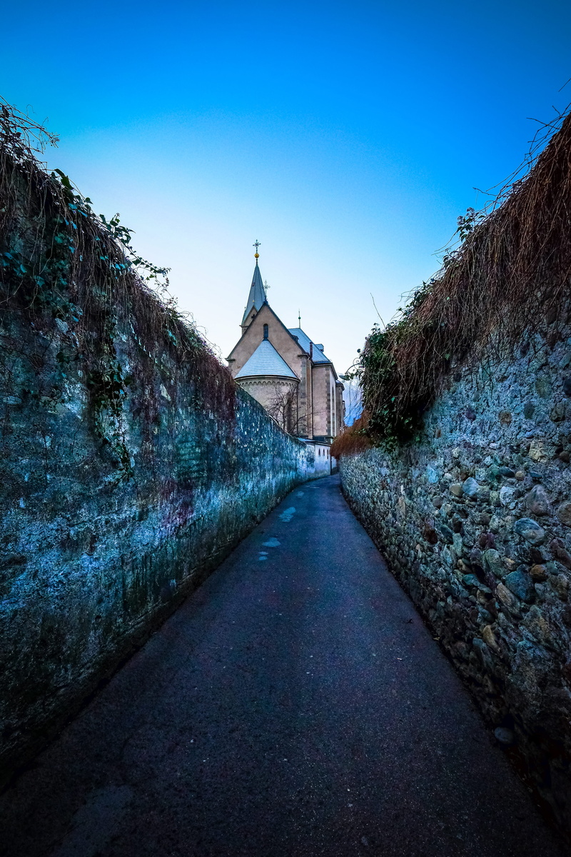 clear sky, 4K, nature, blue, building exterior, italy, road, province of trento, the way forward, sky, plant, vanishing point, outdoors, no people, architecture
