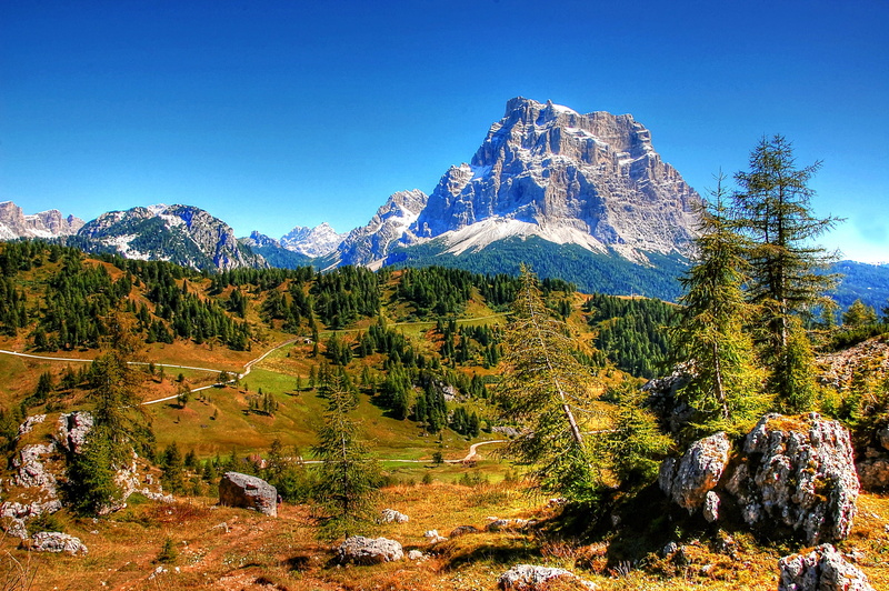 scenics - nature, environment, alpine panorama, unesco world heritage, coniferous tree, no people, rock - object, blue, plant, landscape, pine woodland