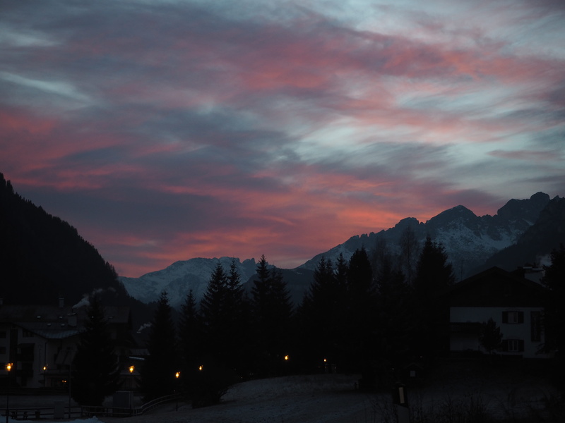 building exterior, beauty in nature, tree, 4K, tranquility, mountain range, sky, landscape, campitello di fassa, mountain, no people, cloud - sky, tranquil scene