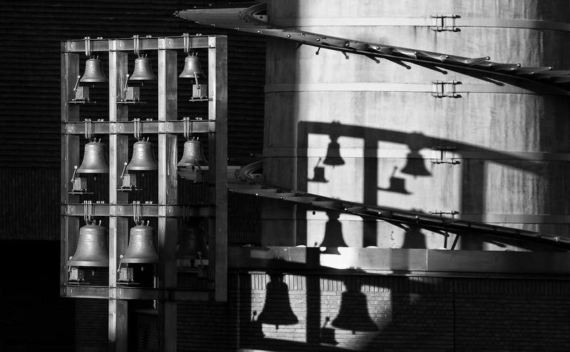 Bells, biancoenero, metal, Black, santo, sunlight, shadow, transportation, Italy, railing, wood - material, steps and staircases, chiesadelsantovolto, White