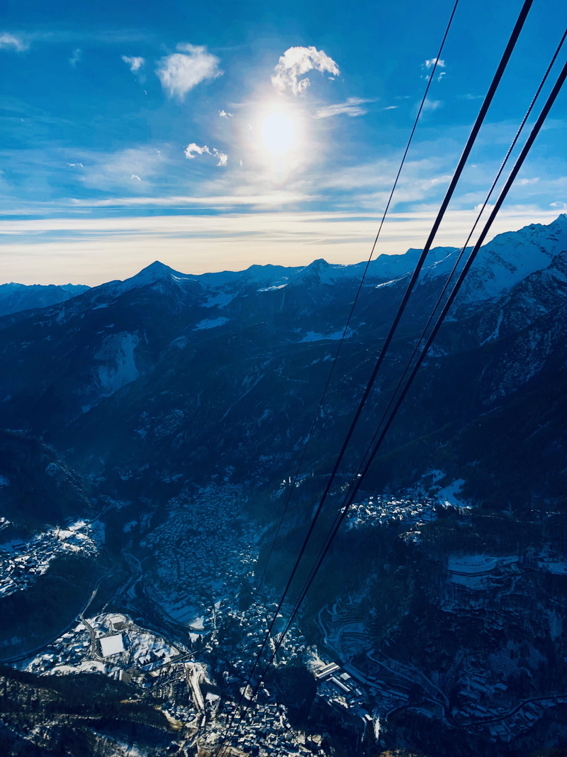 sky, cloud - sky, day, cable car, tranquil scene, cold temperature, tranquility, outdoors, mountain range, Ski, environment, scenics - nature, overhead cable car