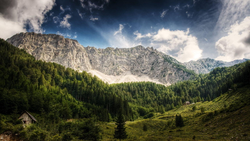 mountains, amazing, cliffs, forest, montain, summer, homes, 1080P, hdr, nature and landscapes, houses