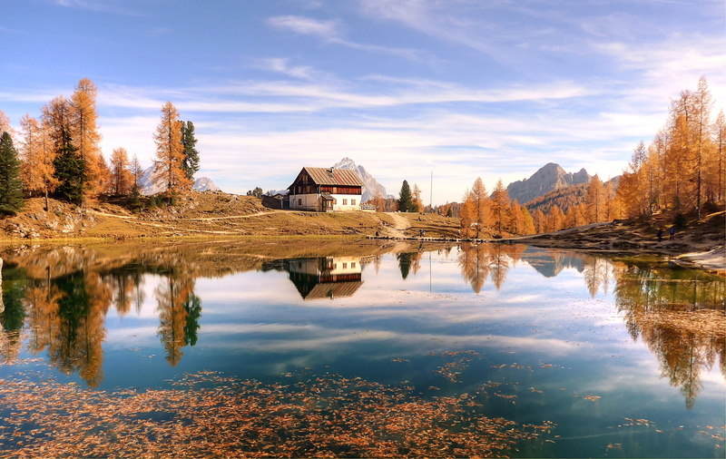 belluno, alm, clouds, hiking, building, built structure, tree, summer, scenics - nature, tranquil scene, lago federa, landscape, panorama, dolomites, beauty in nature
