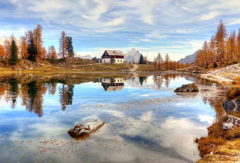 hike, rock, reflection, cloud - sky, landscape, mountain landscape, no people, alpine, scenics - nature, 4K, beauty in nature, dolomites, rubble field