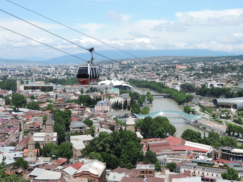 mtkvari, day, distant, nature, buildings, crowded, Cable, transportation, high angle view, sky, townscape, City, landmark, caucasus, sightseeing, mode of transportation