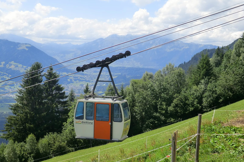 mountain, cable, landscape, transportation, seilbahn schnifis, austria, no people, sky, cable car, train - vehicle, cableway, travel, holiday, green color