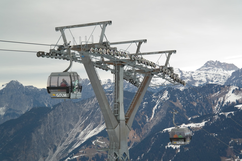 snowcapped mountain, transportation, no people, industry, quarry, cableway masts, 5K, golm, machinery, mountain range, sky, gondola, day, overhead cable car