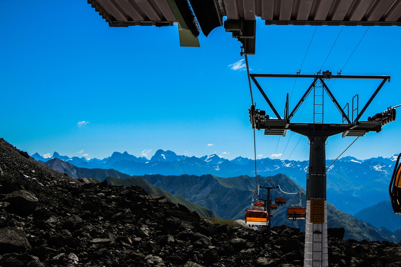 day, sky, nature, cable car, cableway, transportation, land vehicle, outdoors, mountain range, scenics - nature, architecture, no people, 5K, blue, clouds