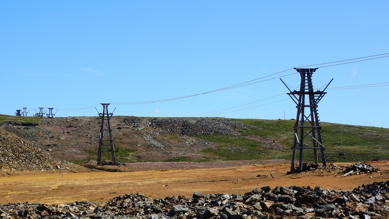 copper, nature, telephone line, rock, technology, telephone pole, mine, sweden, blue, scenics - nature, power supply, solid, outdoors, cable, environment