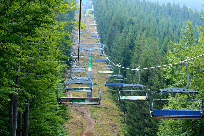 nature, mountains, beauty in nature, day, chair lift, tree, tranquil scene, scenics - nature, foliage, forest, 5K, transportation, summer, growth, high angle view