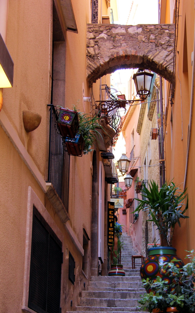 residential district, building exterior, potted plant, alley, houseplant, outdoors, day, courtyard, low angle view, italia, apartment, romanism, electric lamp