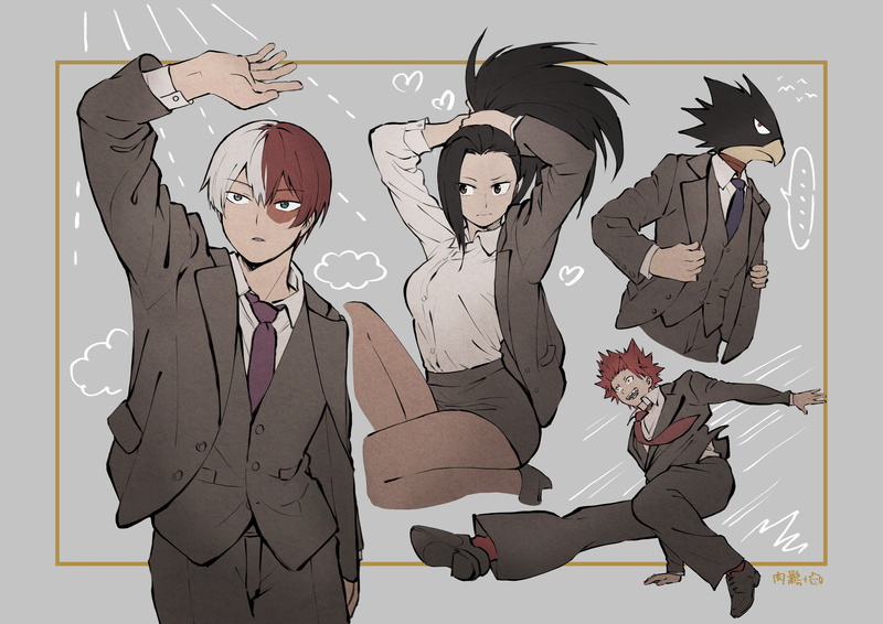 Fumikage Tokoyami, Shoto Todoroki, My Hero Academia, Momo Yaoyorozu, Eijiro Kirishima, Anime, 2K