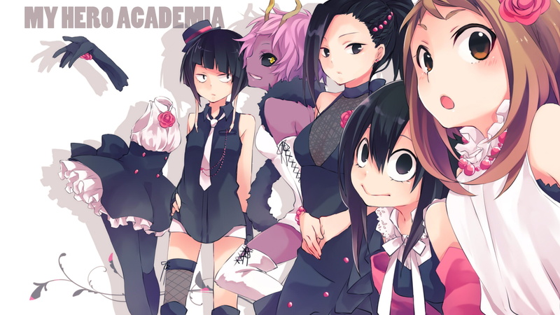 Boku no Hero Academia, Tie, Skirt, 1080P, Kyouka Jirou, Pantyhose, Glove, Yellow Eyes, Long Hair, Ochaco Uraraka, Momo Yaoyorozu, Fishnet, Black Hair
