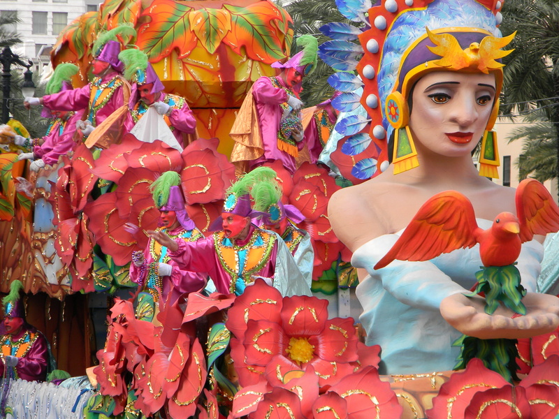 parade, s, beautiful woman, mardi gras, statue, woman, multi colored, standing, three quarter length, hairstyle, women, day, hand, louisiana, bird, french quarter