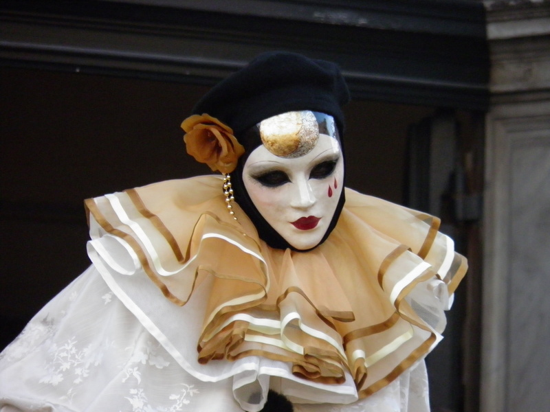 indoors, mask, adult, carnival of venice, traveling Carnival, dress, brown, camouflage, representation, theatrical Performance, one person, portrait, clown