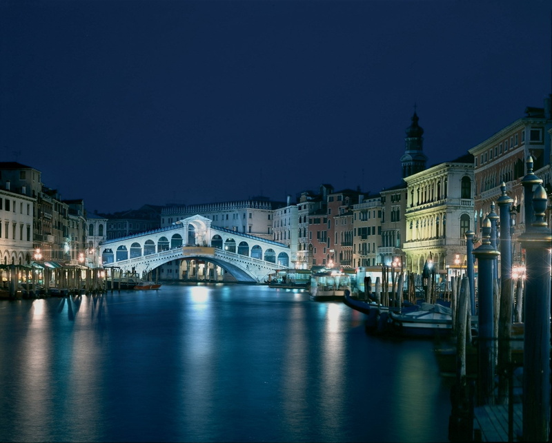 architecture, River, Italy, dusk, illuminated, Venice, Bridge, bridge - man made structure, building exterior, no people, 1080P, blue, travel destinations
