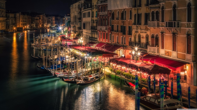 sky, grand canal, architecture, canal, 4K, city, tourism, building exterior, waterfront, built structure, evening, europe, night, cityscape, venice, building