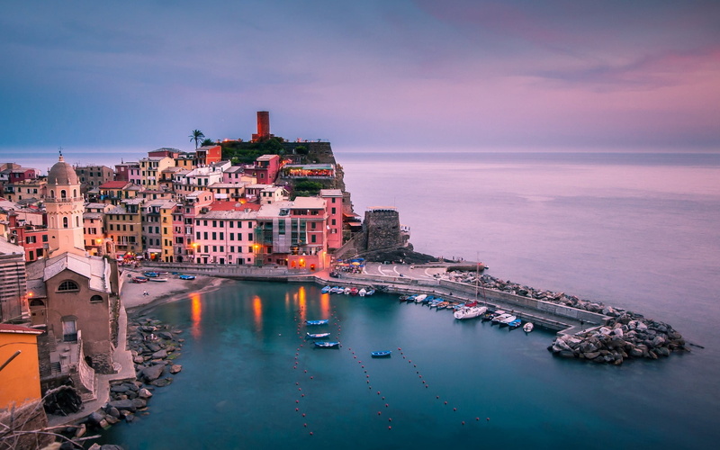 reflection, sea, cultures, brown, travel Destinations, panoramic, coastline, famous Place, vacations, liguria, dusk, urban Scene, house, mediterranean Countries