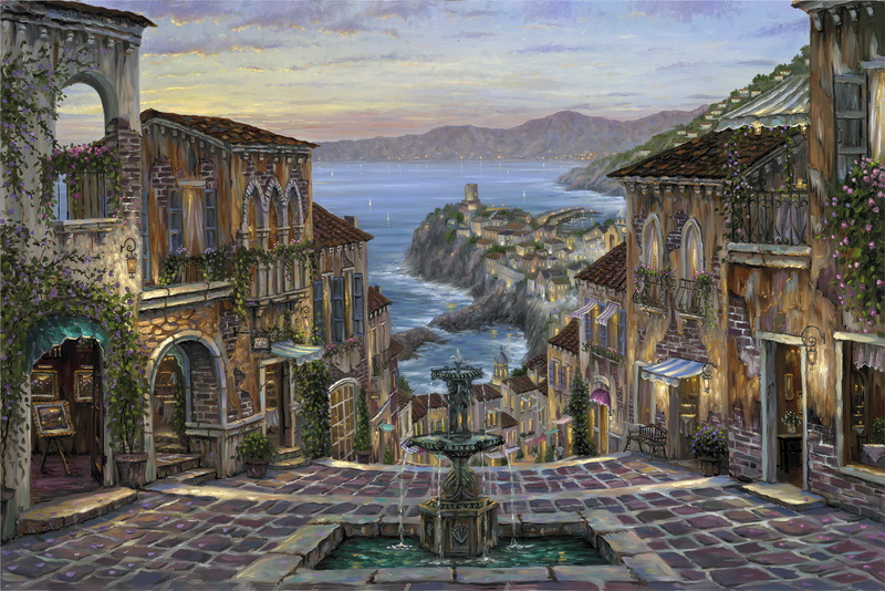 building Exterior, place of worship, cloud - sky, scenics, town, city, home, tourism, Italy, sea, built Structure, painting, mountain, Robert Finale, spirituality
