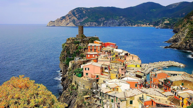 laguria, cliff, 1080P, italy, fort, nature and landscapes, town, vernazza, coast