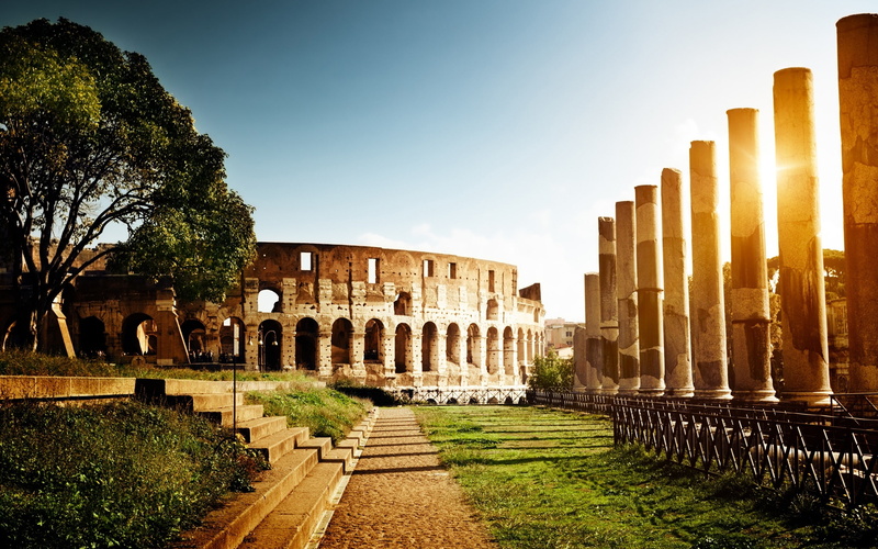 Architecture, Colosseum, Italy, 2K, Ruins, Sun