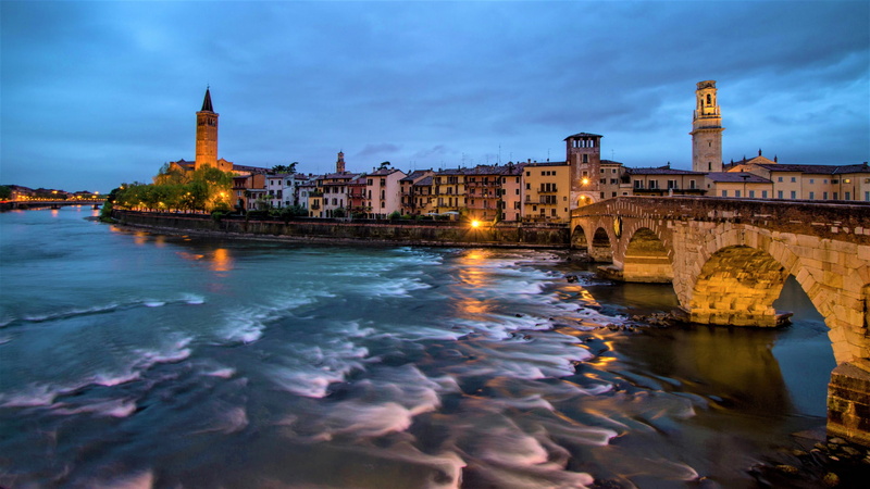 Building, River, Italy, Bride, Verona, Cities, 1080P, City