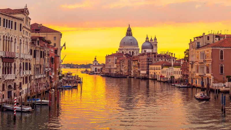 religion, cloud - sky, basilica santa maria della salute, building, canal, waterway, 1080P, cityscape, venice, dusk, sky, architecture, waterfront, built structure